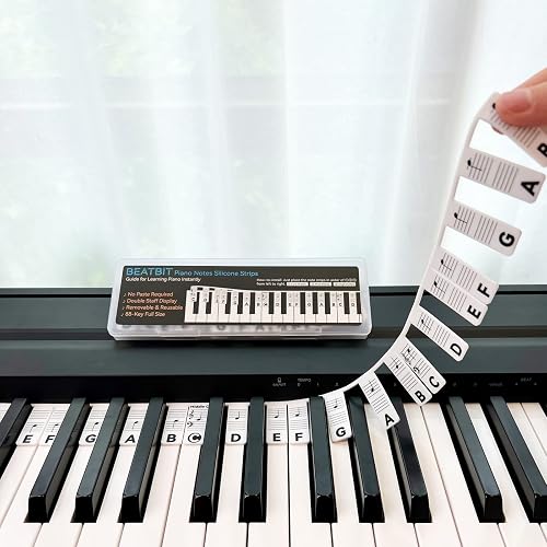 BEATBIT Piano Notes Guide for Beginner, Removable Piano Keyboard Note Labels for Learning, 88-Key Full Size, Made of Silicone, No Need Stickers, Reusable and Comes with Box