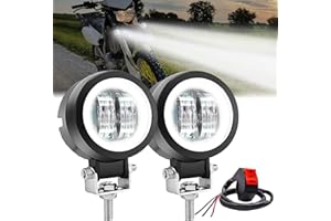 Ygmylandbb Motorcycle LED Driving Fog Lights, 20W Auxiliary Spot Lights Pod, DRL/Angel Eye, Include Switch (White Beam with White Ring) 12V/24V 3inch 2Pcs