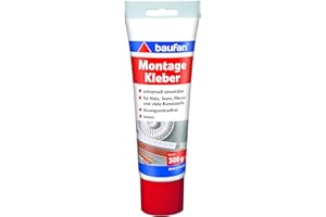 Baufan Colle de Montage - 300g I Colle Haute Résistance pour Bois, Panneaux Isolants, Plinthes et Carreaux Muraux en Céramique I Sans Solvant