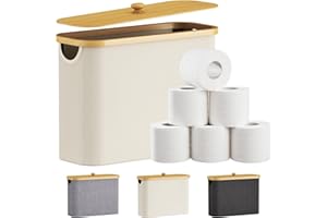‎LIFEWIT Lifewit 9 Roll 23L Kosz do przechowywania papieru toaletowego, Bambusowy uchwyt do papieru toaletowego Organizer z pokrywką, Lvory White