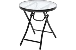 Stolik ogrodowy Outsunny stolik bistro z okrągłym szklanym blatem składany metal Ø45 czarny