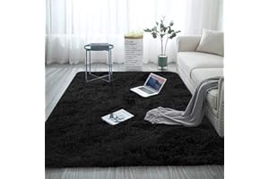 Blivener Soft Touch Area Rug Bedroom Anti-Skid Yoga Carpet Shaggy Rugs Fluffy Motley Tie-dye Carpets Black 200 x 300 cm