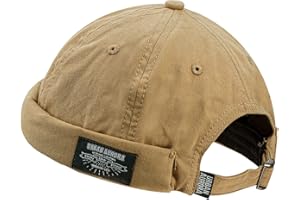 Clakllie Berretto Portuale Uomo Cotone Docker cap Cappello Senza Visiera Estivo Berretto Docker Regolabile Retro Brimless Beanie Hat Classic Docker Leon Hat Cappello da Porto Rolled Cuff （56-60CM）