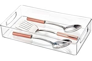 INTERDESIGN iDesign Caja transparente para el frigorífico, organizador de cocina alargado de plástico, organizador de nevera con asas y sin tapa, transparente, 40,6 x 20,3 x 7,6 cm