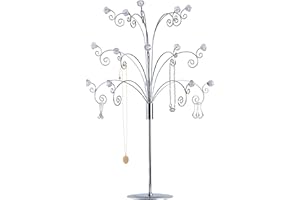 HOHIYA 20 Inch Jewellery Tree Stand Necklace Holder Organiser Ornament Bauble Display Stand for Birthday Christmas Monther Day Party Home Gift Chrome Silver