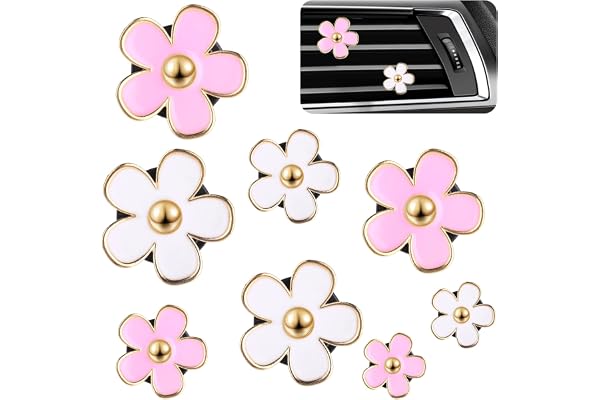 Lot de 8 désodorisants de voiture à clip en forme de marguerite - Accessoire de décoration intérieure pour femme - Aromathérapie - Diffuseur d'huiles essentielles - Accessoire de décoration intérieure