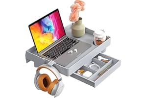 ‎SPACEKEEPER SPACEKEEPER Klappbares Nachttischregal mit Schublade, Clip-On Nachttisch mit Getränkehalter, Hängende Bettablage für Bett & Etagenbett, College, Schlafsaal, Loft, Bett Essentials, 43 x 29cm, Grau