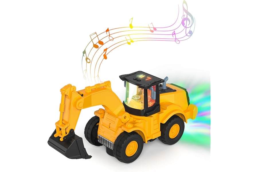 Digger toys, Tractor Toy, Digger Toys for 3+ Year Olds, Disco Diggers for Boys and Girls, Toys for 3,4,5,6,7,8 Year Old Boys, Light up Truck Construction Toy for Kids Christmas Birthday Gift