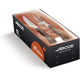 Arcos Set of 12 Cutlery Beech Wood Table Series | Set of 6 steak knives and 6 forks in steak case. Mesa Series Colour: brown.