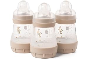 MAM Easy Start Self Sterilising Anti-Colic Baby Bottle 3 Pack (3 x160 ml) with Slow Flow MAM Teats Size 1, Newborn Essentials, White (Designs May Vary)