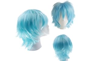 Dcbaboo Peluca Hombre Azul Cielo Corta Peluca Mujer Azul 30cm Cosplay Peluca Anime Wig Cabello Sintético Pelo Rizado Liso Pelucas Halloween para Fiesta de Disfraces Carnaval Pascua