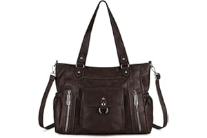 BAIGIO Grand Sac a Main Femme Cuir PU Vintage, Cabas Femme avec Multipoches, Sac Bandoulière Fourre Tout Femmes, Sacs Portés Épaule Tendance pour Cours Lycee, Shopping, Travail, Voyage