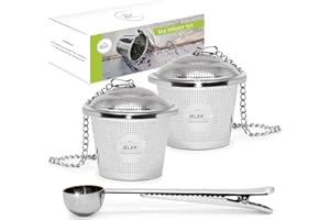 IELEK Tea Infuser for Loose Tea - Set of 2 Large Cup & Scoop with Bag Clip - Reusable Tea Strainers, Steeper for Loose Tea, Diffusers for Brew, Tea, Spices & Seasonings. Satisfaction Guarantee
