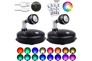 ‎Peysaitr LED Spotlights, Ceiling Light 2-Pack, USB Rechargeable, Multi-Colour Dimmable Wireless Spotlight with Remote Control, with Rotatable Light Head, Accent Light for Cabinets, Bedrooms