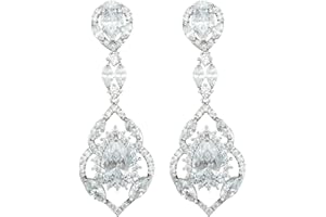 QUKE Glänzende österreichische Zirkonia Kristall Braut Ohrringe baumeln Tropfen lange Hochzeit Ohrringe für Frauen und Mädchen