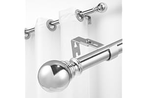 VIOREMOS 25mm Curtain Poles 66-183cm for Eyelet Curtains, Silver Curtain Rob with Round Finials and Brackets, Telescopic Rob for Living Room, Bathroom