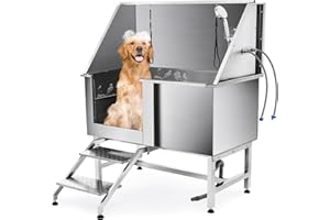 CO-Z Professionelle Hundepflegewanne 50'' Haustierbadewanne aus 304 Edelstahl großer Hundepool mit Entwässerungsrohr für von kleine bis große Hunde und Katzen 115kg für den Innen- und Außenbereich