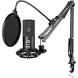 FIFINE Condensatore a Microfono studio kit, USB Microfono Computer con Braccio per Microfoni Regolabile e Filtro Anti-pop per