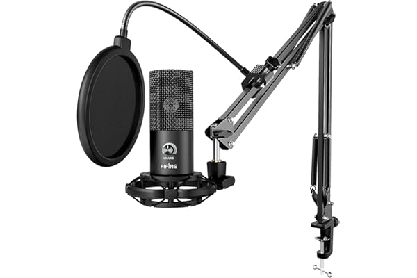 FIFINE USB Micro avec Bras, Microphone Podcast à Condensateur pour Ordinateur PS4/PS5, Micro PC pour Streaming Studio avec Pied de Microphone - T669