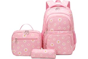 SIVENKE Daisy Printed School Backpack Set with Lunch Bag Pencil Case 3 Pieces School Bags for Teens Girls Boys Primary Junior Middle School Water Resistant Lightweight Bookbag Travel Rucksack