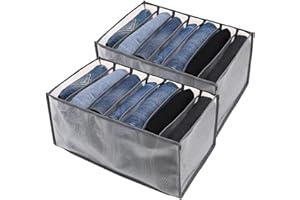 Cala Verde 2 Pcs organizador armario, organizadores de Cajones de Tela, organizador cajones, 7 Rejillas para Pantalones Vaqueros