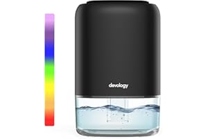 Devology Portable Compact 1100ml Mini Dehumidifier - Electric Energy Efficient - Mould, Mildew, Damp & Condensation Remover for Home, Office, Garage - Super Quiet <30dB 7 LED Mood Lighting Colours