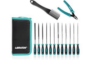 Libraton Nadelfeilen, Feilenset, Schlüsselfeilen 14tlg, 6 Diamantfeilen, 6 Kohlenstoffstahlfeilen mit Drahtschneider, Bürste, Werkzeugtasche, Werkstattfeile Satz für Metall, Juwelier und Kunststoff