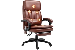 Vinsetto PU Leather Office Chair with 7 Point Vibrating Massage, Computer Desk Chair with Footrest, Adjustable Height, Reclining Back, Brown