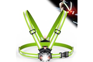 ISEYOU Running Lights for Runners, 500 Lumens Running Chest Light with Adjustable Beam, USB Rechargeable Waterproof Front Lamp, Rear Safety Taillight & Dual-Strap for Jogging, Hiking, Outdoor Sports