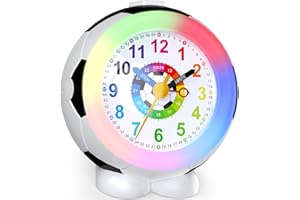 Ayybboo Réveil Enfant Football Garçon Fille,Horloge Pédagogique Analogique Silencieux sans Tic-Tac avec Veilleuse,Snooze et Design Antidérapant,Idée Cadeau Éducatif 5-12 Ans (Couleur)