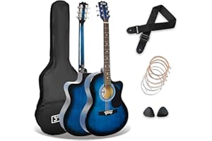3rd Avenue Pacchetto con chitarra acustica cutaway 3rd Avenue di dimensioni standard 4/4 livello beginner, custodia da trasporto, tracolla, plettri e corde di riserva – Blu
