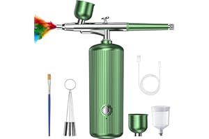 SOFOFUX Airbrush Kit with Compressor, 48PSI Cordless Non-Clogging High-Pressure Air Brush Gun with 0.3mm Nozzle and Cleaning Brush Set for Graffiti Painting, Nail Art, Makeup, Cake Decor (Green)
