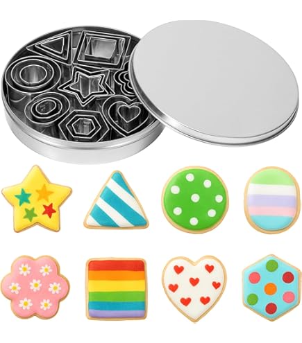 24-Piece Mini Cookie Cutter Set – Stainless Steel Small Molds Baking Fondant Cupcake Decorating Clay Candle Making Assorted Geometric Shapes Storage Ti