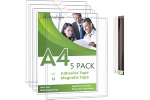 MUTUALSIGN 5 Stück Wandschilderhalter A4 Magnetschilderhalter, starre Druckschutzfolien mit Klebstoff & Magnetbändern, Wandhalterung Kunststoff Papierhalter für Büro, Geschäft, Zuhause, Fenster Display