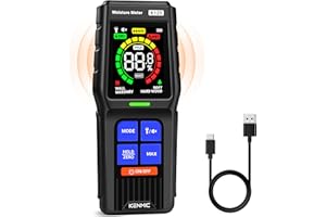 KENMIC Medidor Humedad Pared, Medidor de Humedad Sin Pin con Pantalla LCD, Alarma Sonora, Detector no Destructivo para Madera, Yeso y Mampostería, 4 Modos, Detección Hasta 19 mm de Profundidad