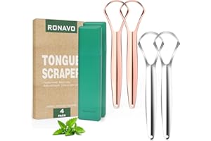RONAVO Gratte-langue pour adultes (4 pièces), gratte-langue en métal antirouille (étuis de voyage inclus) pour réduire la mauvaise haleine, racloirs bucco-dentaires, facile à utiliser et à laver, 2