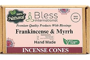 Bless International Frankincense-and-Myrrh 100%-Natural-Incense-Cones Handmade-Hand-Dipped Organic-Chemicals-Free for-Purification-Relaxation-Positivity-Yoga-Meditation The-Best-scents (10 Count)