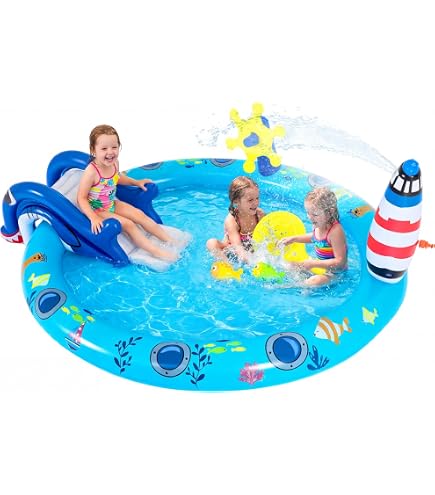 Piscine Enfant Thème Jungle Animaux Piscine Gonflable avec Toboggan Gicleur Forme Girafe pour 2-6 Ans 208x178x138CM Multicolore