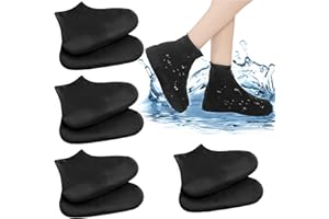 BQMEZRNUS 4Pairs Black Waterproof Shoe Covers Reusable Waterproof Shoe Cover Non Slip Boot Covers Thickened Waterproof Overshoes, Shoe Protector Covers Rubber Rain Boot Overshoes for Outdoor Cycling Hikin