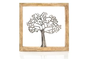 Logbuch-Verlag Árbol de la vida decoración pared de metal y marco cuadrado de madera 31 cm - árbol de la vida decorativo - decoración de pared