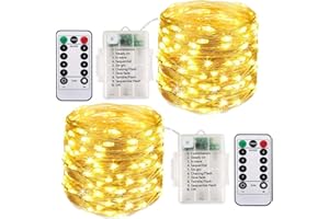 ooklee® 2 Pack Fairy Lights Battery Operated, 10M 100 LED String Lights Waterproof Outdoor/Indoor, 8 Modes with Remote Timer, Twinkle Lighting for Gazebo Party Room Garland Xmas Decor (Warm White)