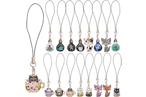 BEEFLYING 16 piezas abalorios de gato para teléfono móvil, abalorios Kawaii para teléfono móvil, bonitos colgantes colgantes, decoración para mochila, cartera, llavero, accesorios