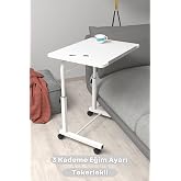Depolife Eğim Y&uuml;kseklik Ayarlı Laptop Sehpası Kahvaltı Ders &Ccedil;alışma Bilgisayar Masası Metal Ayak Tekerlekli, tekerlekli-eğiml
