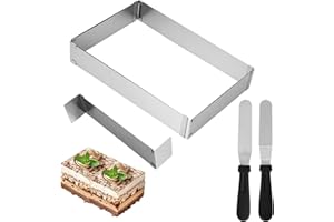 DUBUOZA Cadre Patisserie Rectangulaire, Extensible Moule Rectangulaire Patisserie,Moule à Gâteau Avec 2 spatules,Pour la fabrication de gâteaux à biscuits, gâteaux à mousse