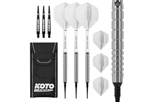 KOTO DARTS KOTO - Kingfly V1 Soft Tip Darts 18 Gram, Silver, Length: 45.0mm thickness 6.35mm, Darts Set Incl. 3 Barrels, 2 Sets of KOTO Flights + Shafts & Dartwallet, Firm Ringgrip