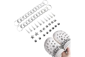 TAFACE 28 piezas de adornos superiores de cadena de tachuelas plateadas, adornos de zapatos desmontables, adornos superiores de ojales, estilo punk metal, adecuado para cumpleaños, festivales