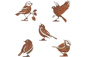 EclipseGuard 5 pièces Oiseaux Rouillé Décoration de Jardin pour Arbre, Patine Rouille Naturelle, Décoration de Jardin en métal, Métal Rouillé Jardin Yard Art pour Jardin Patio Parc et Clôture