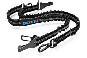 BOZITTH Ceinture Securite Chien Voiture, 3 en 1 Ceinture avec Double Sécurisé Mousqueton et Absorption des Chocs, Reglable Nylon Durable Harnais Voiture Chien pour Tous Les Chats Chiens (2 Pièces)