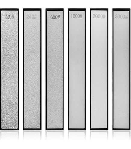 Set 6 Pierres à Aiguiser - Grains 120 à 3000 - Pour Couteaux, Ciseaux - Acier Diamant - 16 Cm