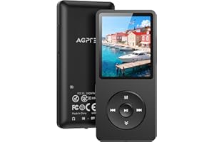 AGPTEK 64Go MP3 Bluetooth 5.3 avec Haut-Parleur & Bouton Volume, Lecteur Musical Portable Radio FM Enregistrement Podomètre Vidéo Baladeur sans Perte MP3 Sport Cadeau Adulte Enfant-Noir(sans Casque)
